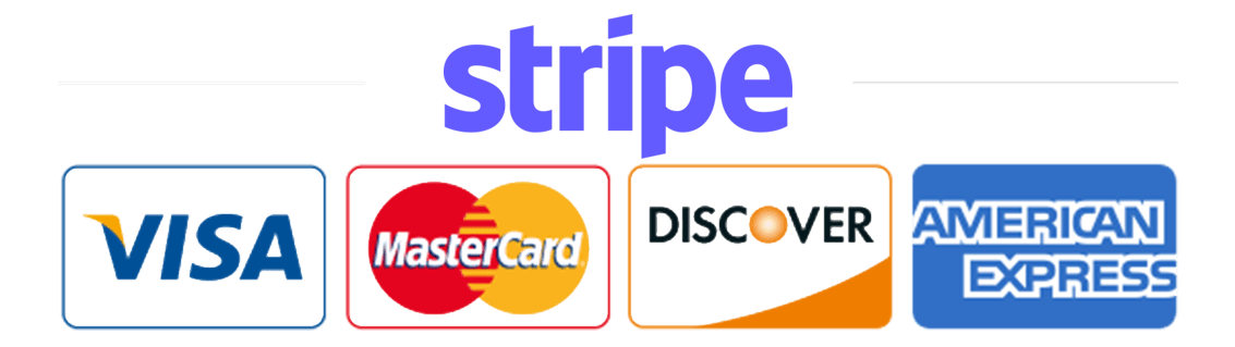 Stripe: Visa, MasterCard, Discover, American Express